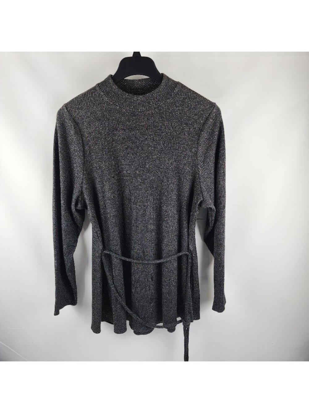 Lane Bryant Blouse Womens 18/20 Black Sparkles Knit Tie Waist Crewneck NWT